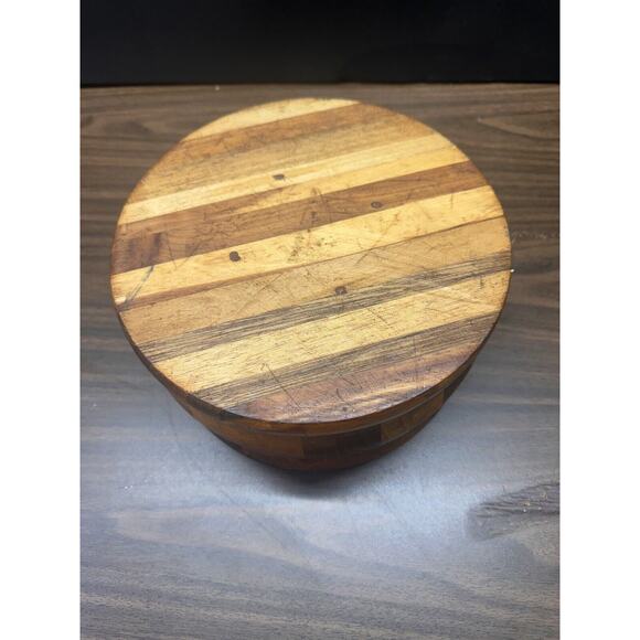 Vintage Teak Wooden Segmented Wood Serving Salad Bowl Or Fruit Bowl 9”W X 4.5”H - Picture 5 of 7